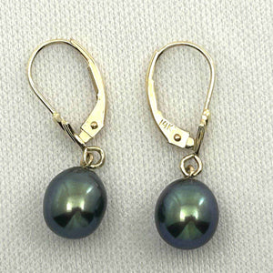 14k Yellow Gold Raindrop Black Pearl lever back Dangle Earrings