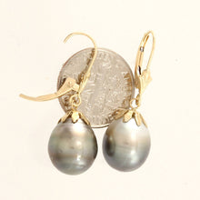 Load image into Gallery viewer, 14k Yellow Gold Leverback &amp; Flower Cap Black Baroque Tahitian Pearl Earrings