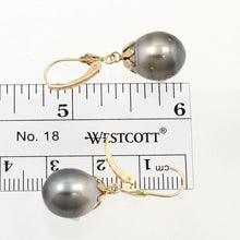Load image into Gallery viewer, 14k Yellow Gold Leverback &amp; Flower Cap Black Baroque Tahitian Pearl Earrings
