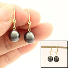 Load image into Gallery viewer, 14k Yellow Gold Black Baroque Tahitian Pearl Leverback Earrings