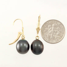 Load image into Gallery viewer, 14k Yellow Gold Black Baroque Tahitian Pearl Leverback Earrings