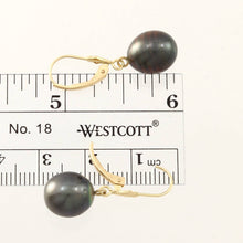 Load image into Gallery viewer, 14k Yellow Gold Black Baroque Tahitian Pearl Leverback Earrings