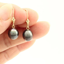 Load image into Gallery viewer, 14k Yellow Gold Black Baroque Tahitian Pearl Leverback Earrings
