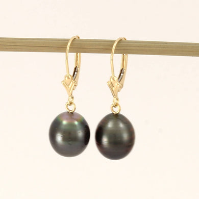 14k Yellow Gold Black Baroque Tahitian Pearl Leverback Earrings
