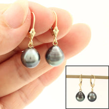 Load image into Gallery viewer, 14k Yellow Gold Black Baroque Tahitian Pearl Leverback Earrings (9.9 mm)