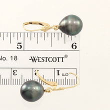 Load image into Gallery viewer, 14k Yellow Gold Black Baroque Tahitian Pearl Leverback Earrings (9.9 mm)