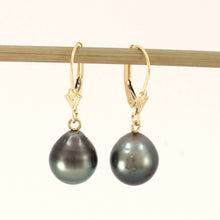 Load image into Gallery viewer, 14k Yellow Gold Black Baroque Tahitian Pearl Leverback Earrings (9.9 mm)