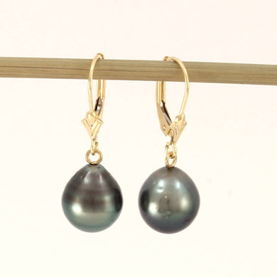 14k Yellow Gold Black Baroque Tahitian Pearl Leverback Earrings (9.9 mm)