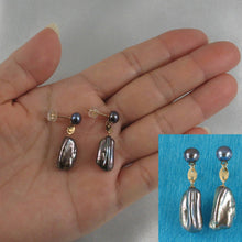 Load image into Gallery viewer, Black Biwa &amp; Freshwater Cultured Pearl Dangle Earrings – 14 k Yellow Gold