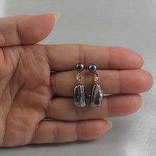 Load image into Gallery viewer, Black Biwa &amp; Freshwater Cultured Pearl Dangle Earrings – 14 k Yellow Gold