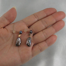 Load image into Gallery viewer, Black Biwa &amp; Freshwater Cultured Pearl Dangle Earrings – 14 k Yellow Gold