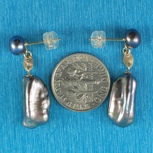 Load image into Gallery viewer, Black Biwa &amp; Freshwater Cultured Pearl Dangle Earrings – 14 k Yellow Gold
