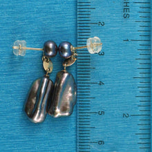 Load image into Gallery viewer, Black Biwa &amp; Freshwater Cultured Pearl Dangle Earrings – 14 k Yellow Gold