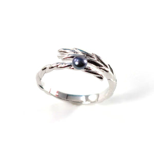 Solid Sterling Silver .925 Black-Blue Freshwater Cultured Pearl Wheat-Style Adjustable Ring