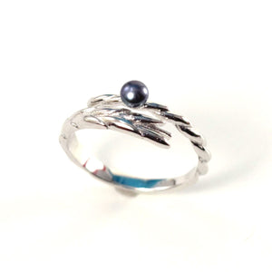 Solid Sterling Silver .925 Black-Blue Freshwater Cultured Pearl Wheat-Style Adjustable Ring