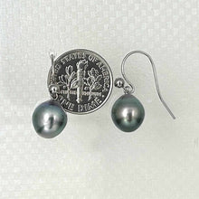 Load image into Gallery viewer, Tahitian Pearl Shepherd’s Wire Earrings – 14k White Gold