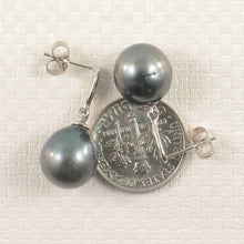 Load image into Gallery viewer, Black Blue Tahitian Pearl &amp; Diamond Dangle Earrings – 14k White Gold