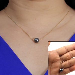 Black Cultured Pearl Floating Necklace in 14k Gold