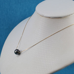 Black Cultured Pearl Floating Necklace in 14k Gold
