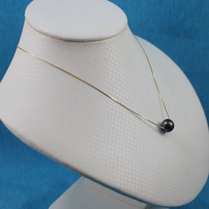 Black Cultured Pearl Floating Necklace in 14k Gold