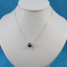 Load image into Gallery viewer, Black Cultured Pearl Floating Necklace in 14k Gold