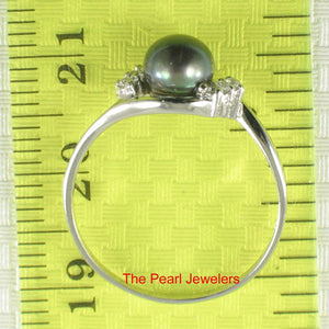 Solid Sterling Silver .925 Black-Gray Freshwater Cultured Pearl & CZ Accent Ring