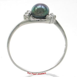 Solid Sterling Silver .925 Black-Gray Freshwater Cultured Pearl & CZ Accent Ring