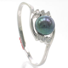 Load image into Gallery viewer, Solid Sterling Silver .925 Black-Gray Freshwater Cultured Pearl &amp; CZ Accent Ring