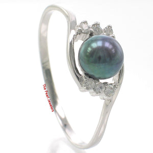 Solid Sterling Silver .925 Black-Gray Freshwater Cultured Pearl & CZ Accent Ring