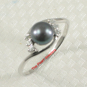 Solid Sterling Silver .925 Black-Gray Freshwater Cultured Pearl & CZ Accent Ring