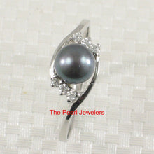 Load image into Gallery viewer, Solid Sterling Silver .925 Black-Gray Freshwater Cultured Pearl &amp; CZ Accent Ring