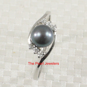 Solid Sterling Silver .925 Black-Gray Freshwater Cultured Pearl & CZ Accent Ring