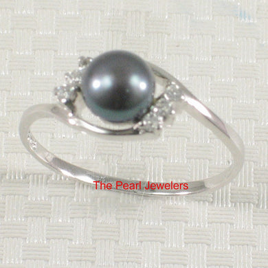 Solid Sterling Silver .925 Black-Gray Freshwater Cultured Pearl & CZ Accent Ring