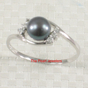 Solid Sterling Silver .925 Black-Gray Freshwater Cultured Pearl & CZ Accent Ring