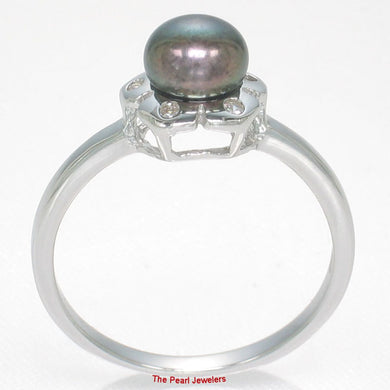 Solid Sterling Silver .925 Black-Gray Freshwater Cultured Pearl & CZ Accent Ring