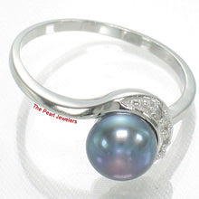 Load image into Gallery viewer, Solid Sterling Silver .925 Black-Gray Freshwater Cultured Pearl &amp; CZ Crescent Ring