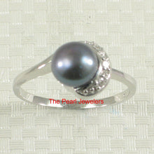 Load image into Gallery viewer, Solid Sterling Silver .925 Black-Gray Freshwater Cultured Pearl &amp; CZ Crescent Ring