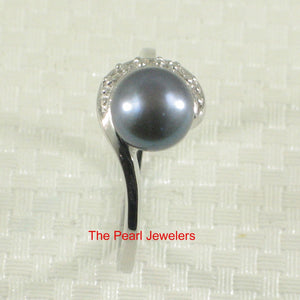 Solid Sterling Silver .925 Black-Gray Freshwater Cultured Pearl & CZ Crescent Ring