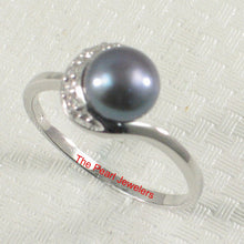 Load image into Gallery viewer, Solid Sterling Silver .925 Black-Gray Freshwater Cultured Pearl &amp; CZ Crescent Ring