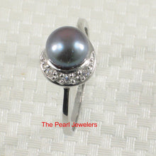 Load image into Gallery viewer, Solid Sterling Silver .925 Black-Gray Freshwater Cultured Pearl &amp; CZ Crescent Ring