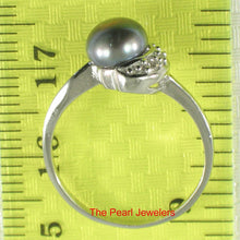 Load image into Gallery viewer, Solid Sterling Silver .925 Black-Gray Freshwater Cultured Pearl &amp; CZ Crescent Ring