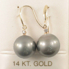 Load image into Gallery viewer, 14k Yellow Gold Diamond &amp; Black-Gray Tahitian Pearl Hook Earrings
