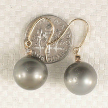 Load image into Gallery viewer, 14k Yellow Gold Diamond &amp; Black-Gray Tahitian Pearl Hook Earrings