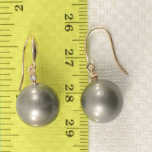 Load image into Gallery viewer, 14k Yellow Gold Diamond &amp; Black-Gray Tahitian Pearl Hook Earrings