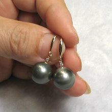 Load image into Gallery viewer, 14k Yellow Gold Diamond &amp; Black-Gray Tahitian Pearl Hook Earrings
