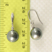Load image into Gallery viewer, 14k White Gold Diamond &amp; Black-Gray Tahitian Pearl Hook Earrings