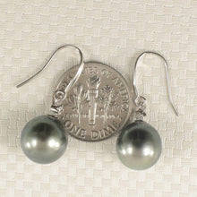Load image into Gallery viewer, 14k White Gold Diamond &amp; Black-Gray Tahitian Pearl Hook Earrings
