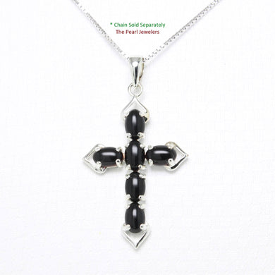 Black Onyx Christian Cross Sterling Silver Pendant