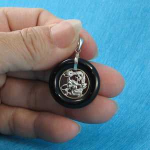 Black Onyx Lucky Dragon Sterling Silver Pendant