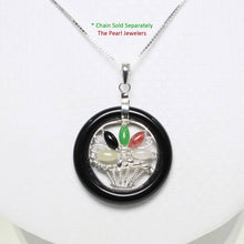 Load image into Gallery viewer, Black Onyx &amp; Jade Flower Basket Sterling Silver Pendant